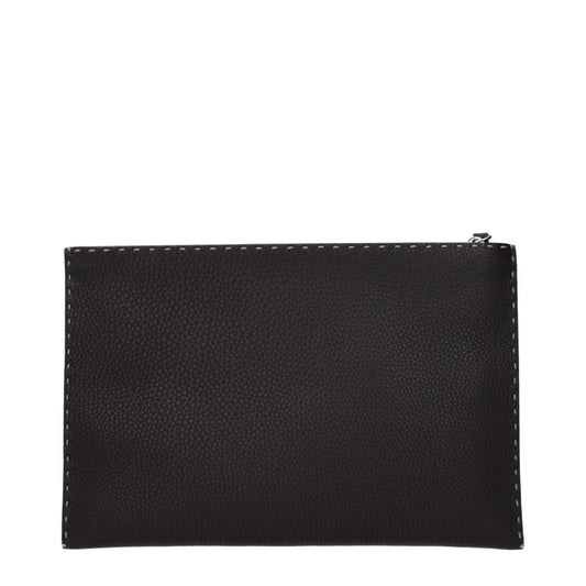 Fendi Men’s Leather Clutch – Marrone Ebano Elegance