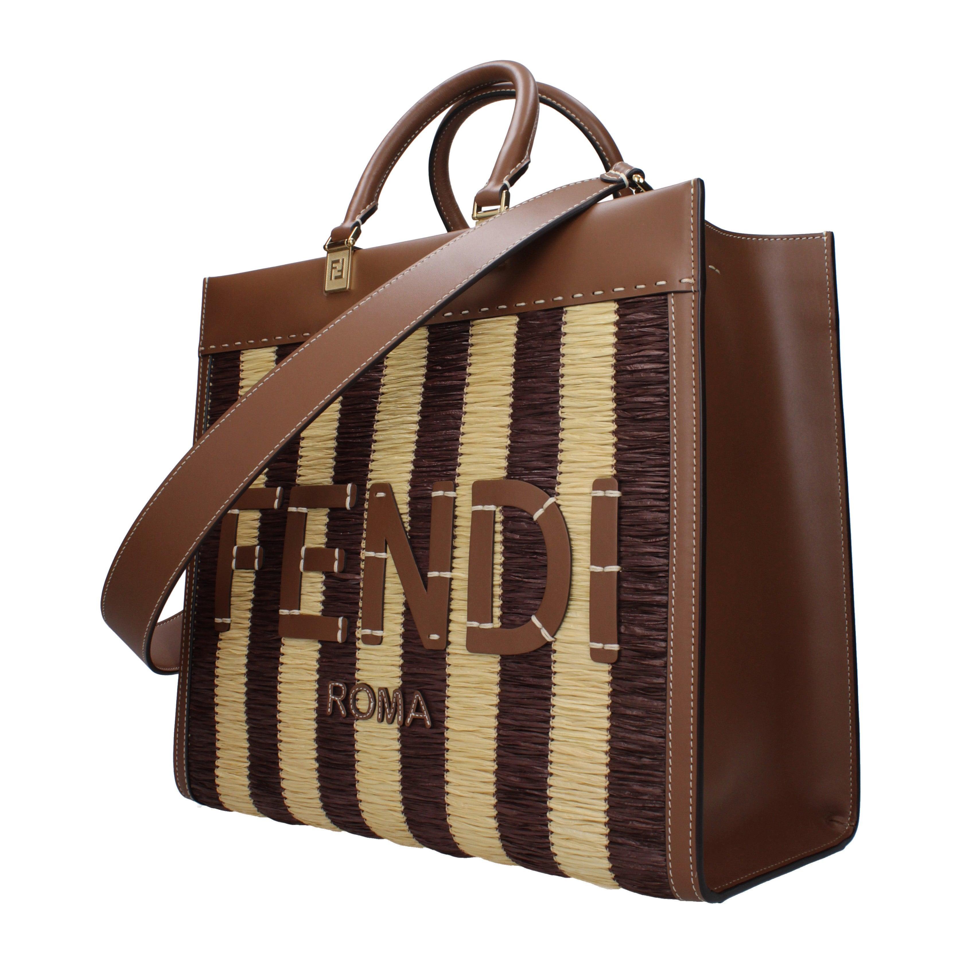 Fendi Sunshine Medium Viscose fibre Pequin and brown leather Tote bag Secondary image