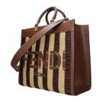 Fendi Sunshine Medium Viscose fibre Pequin and brown leather Tote bag