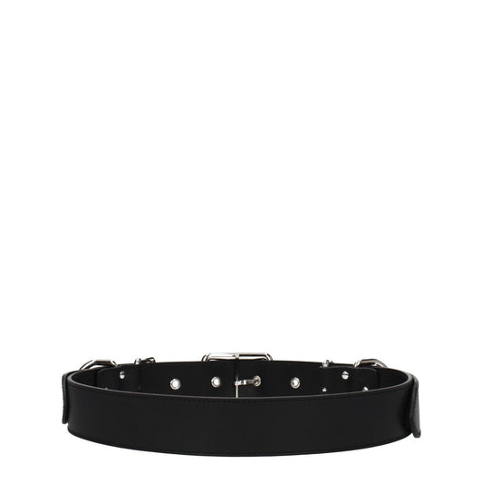 Moschino Black Leather Belt with Silver Details