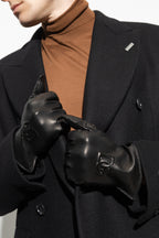 Dolce & Gabbana Men’s Black Lamb Leather Gloves with Embossed Logo