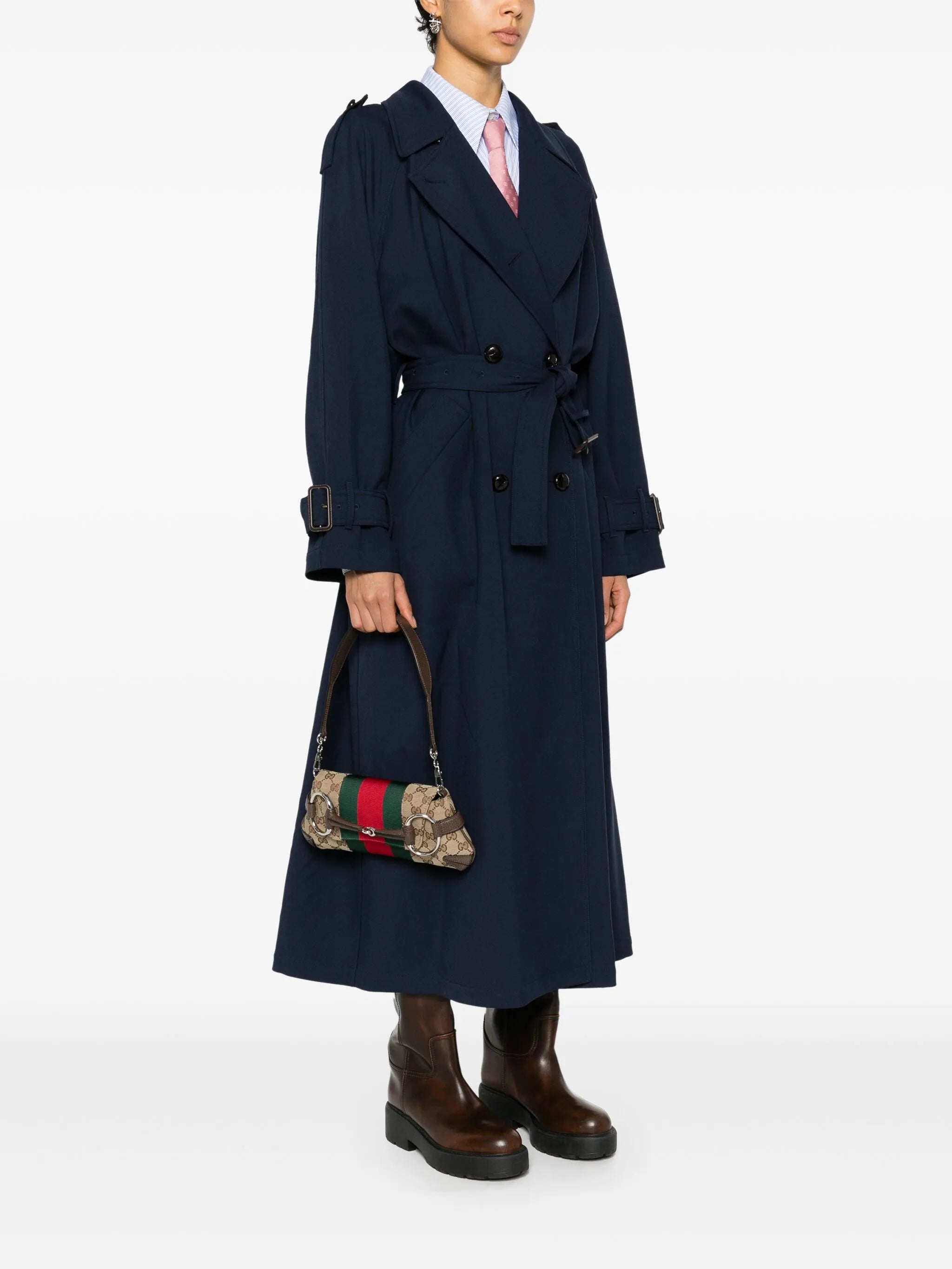 Gucci Small Horsebit Chain Shoulder Bag in GG Canvas