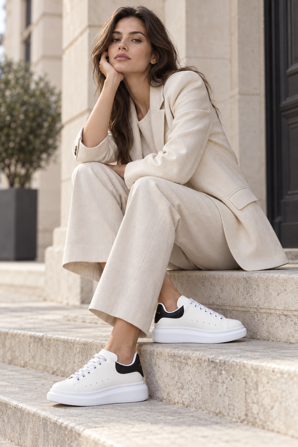 Alexander McQueen Beige and Light Ivory Sneakers — lifestyle