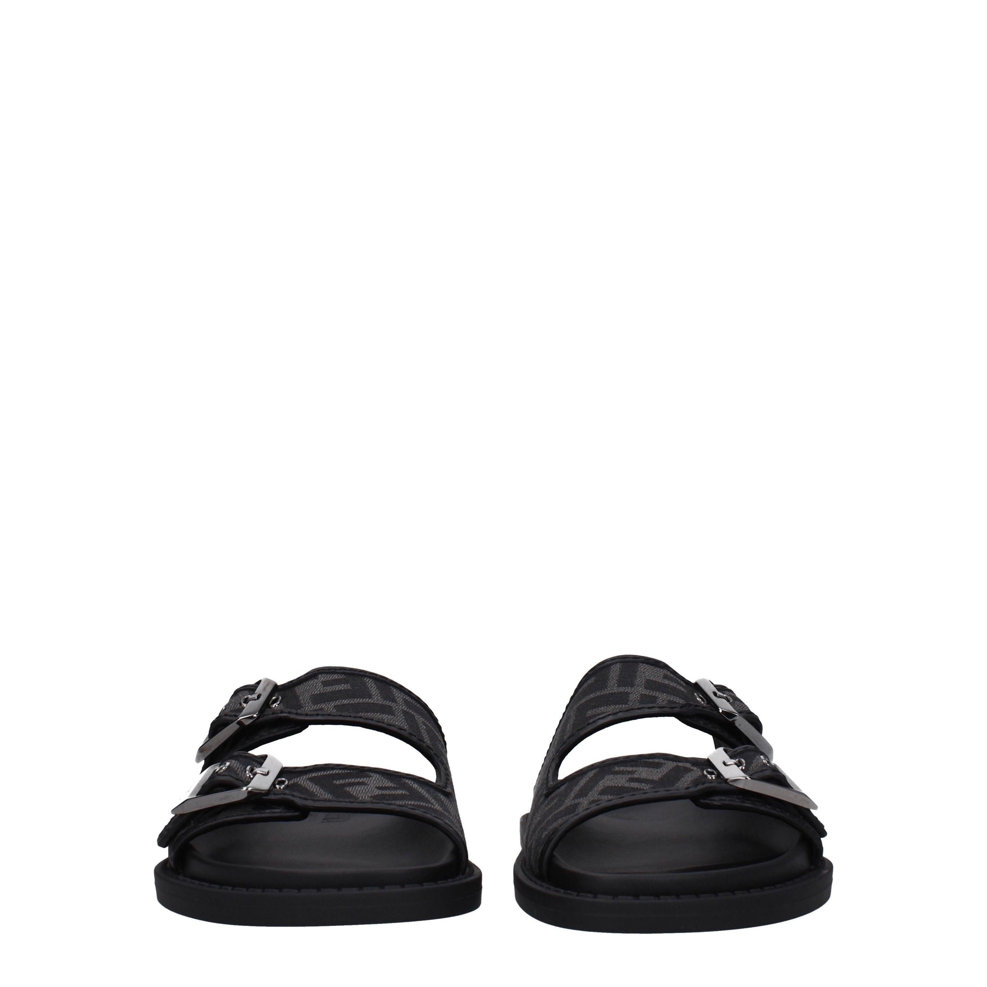 Fendi Men’s FF Mono Canvas & Leather Flip-Flops Nero