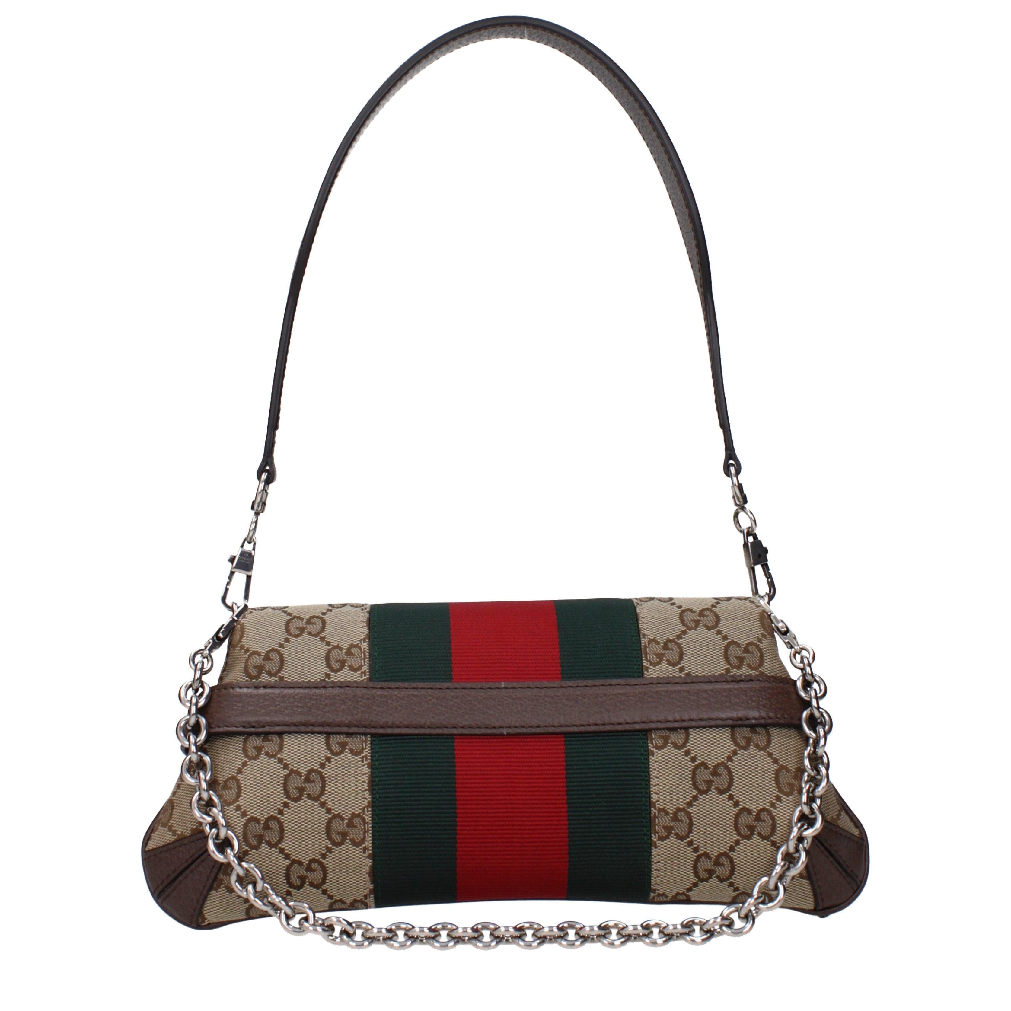 Gucci Small Horsebit Chain Shoulder Bag in GG Canvas