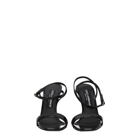Dolce & Gabbana Women’s DG Logo Sculpted Heel Sandals – Black & Gold