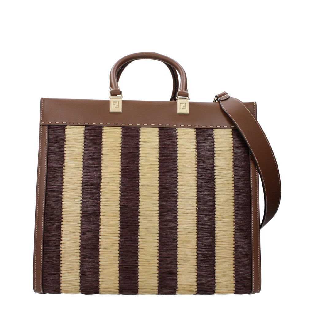 Fendi Sunshine Medium Viscose fibre Pequin and brown leather Tote bag