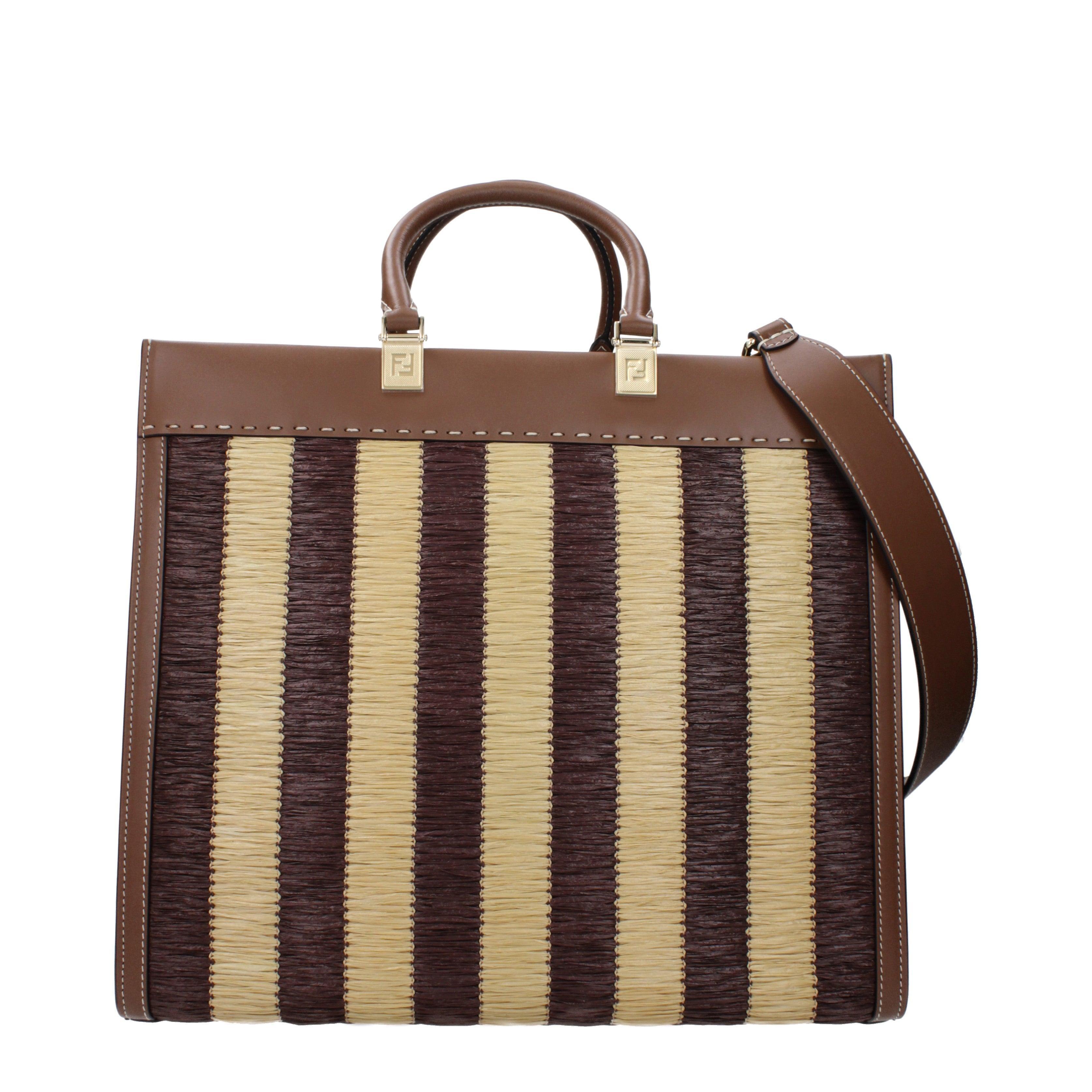 Fendi Sunshine Medium Viscose fibre Pequin and brown leather Tote bag