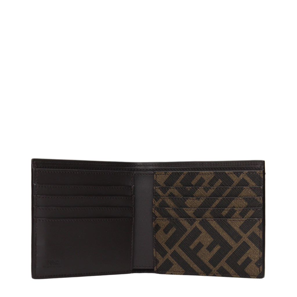 Fendi Men’s Leather Wallet with Metallic FF Logo in Marrone & Ebano