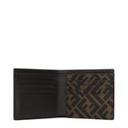 Fendi Men’s Leather Wallet with Metallic FF Logo in Marrone & Ebano