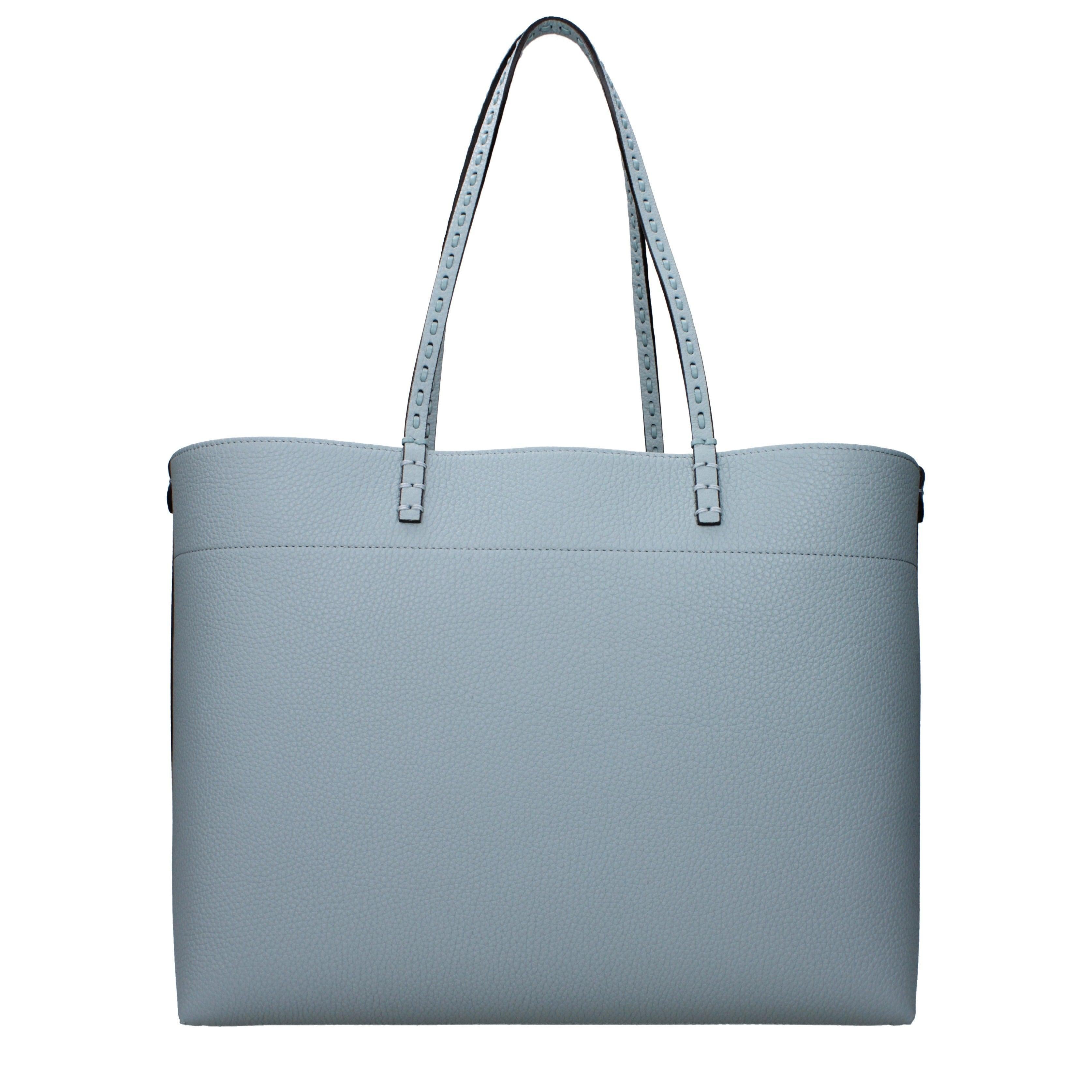 Fendi Medium Roll Light Blue Selleria shopper with 218 hand-sewn topstitches