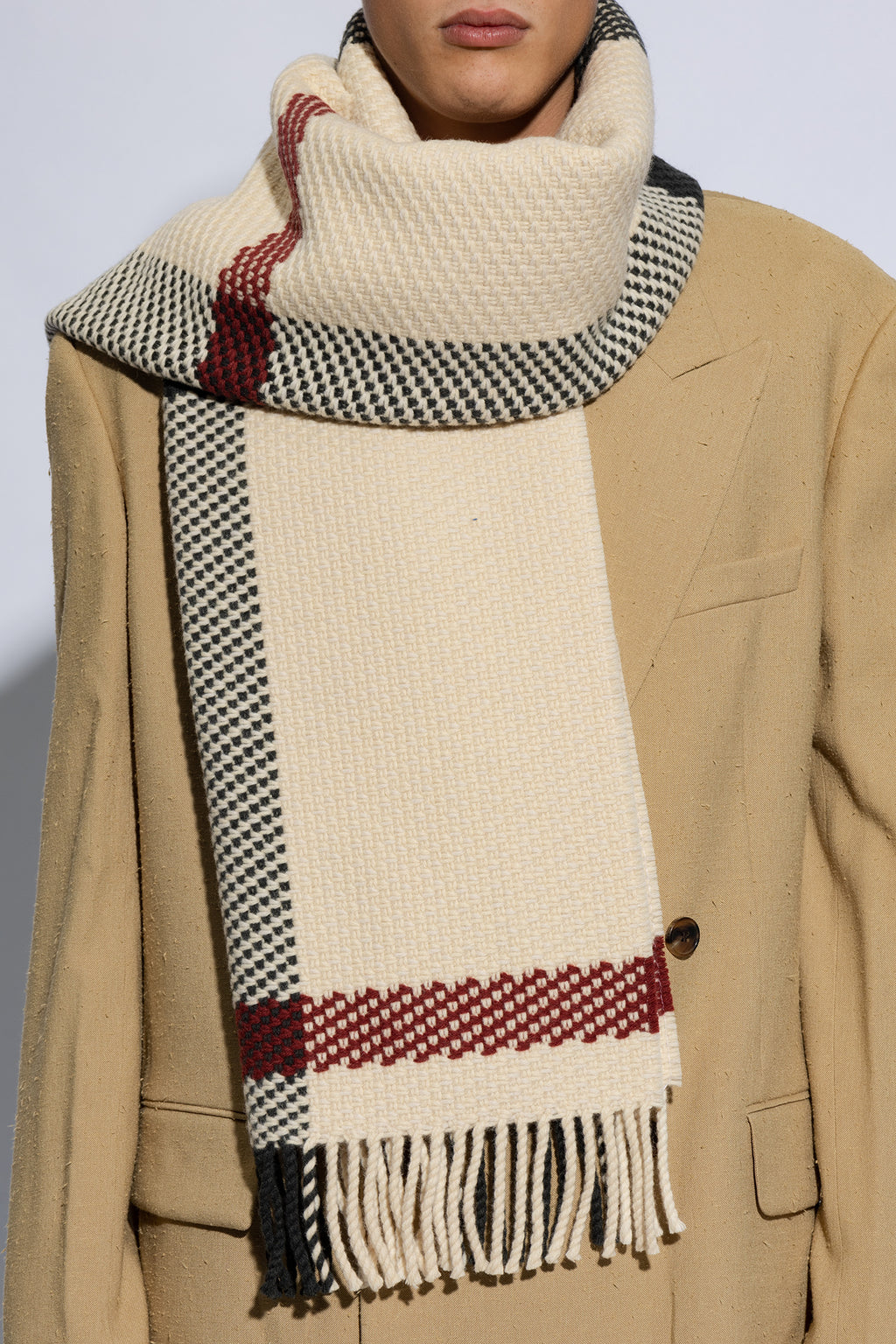 Burberry Beige Wool Scarf – Classic Check