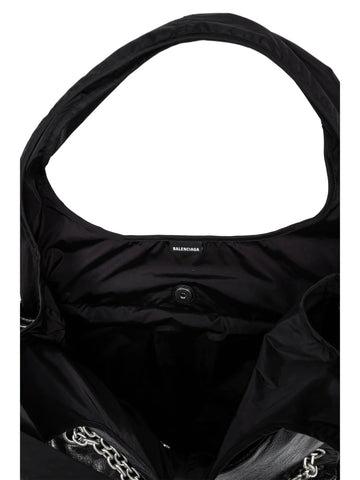 Balenciaga Large Monaco Tote Bag in Black Calf Leather with Chain Strap