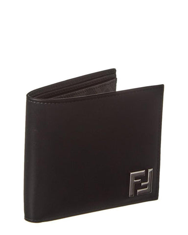 Fendi Men’s Leather Wallet with Metallic FF Logo in Marrone & Ebano
