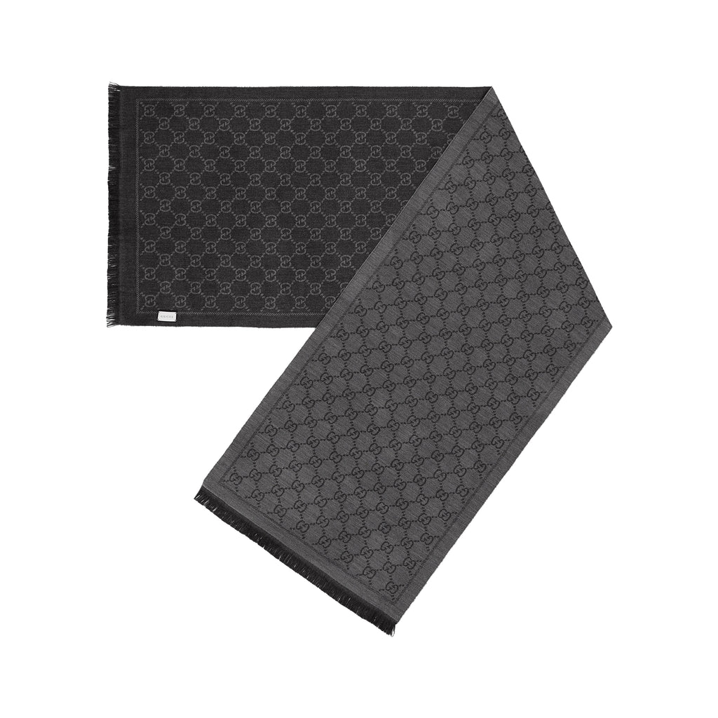 Grey GG Jacquard Pattern Knitted Scarf