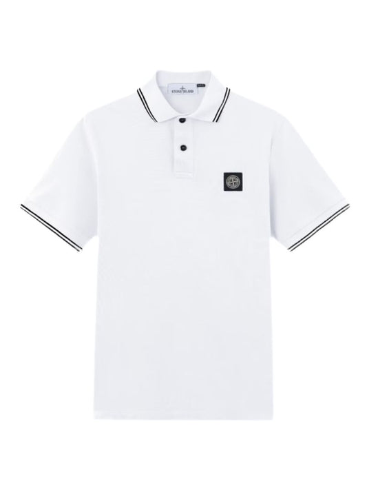 Stone Island White Stretch Cotton Polo Shirt