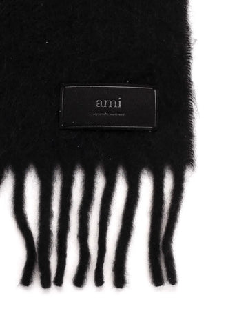 AMI Paris Black Alpaca Wool Scarf