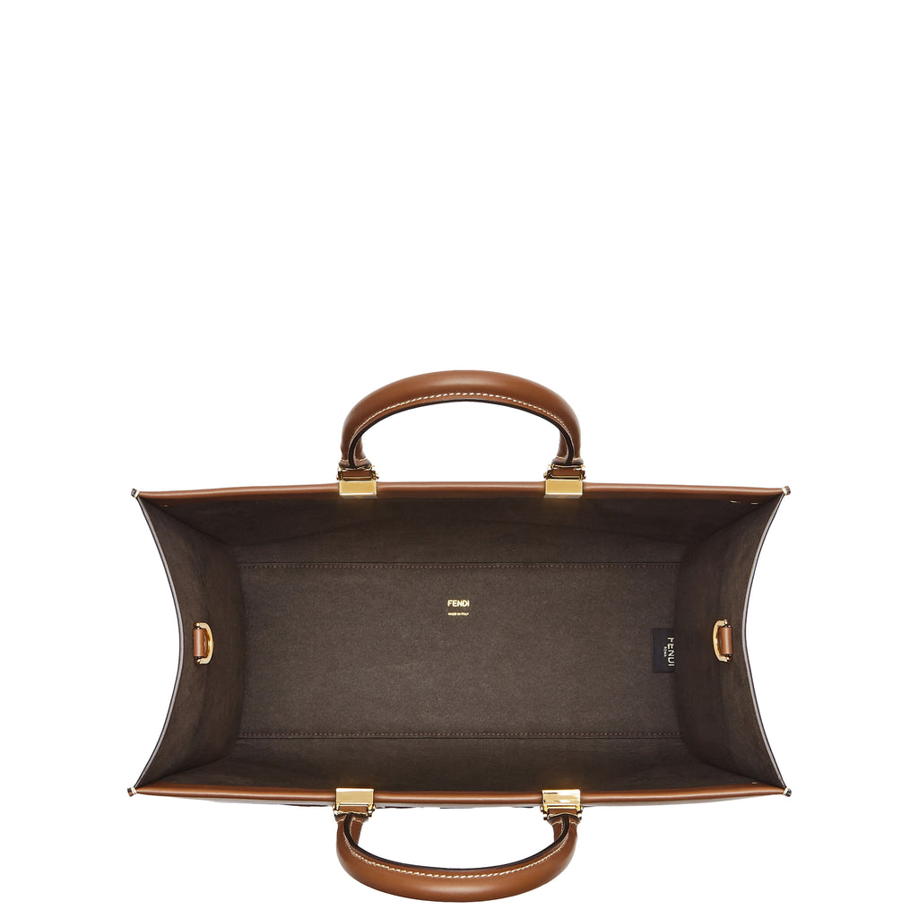 Fendi Sunshine Medium Viscose fibre Pequin and brown leather Tote bag
