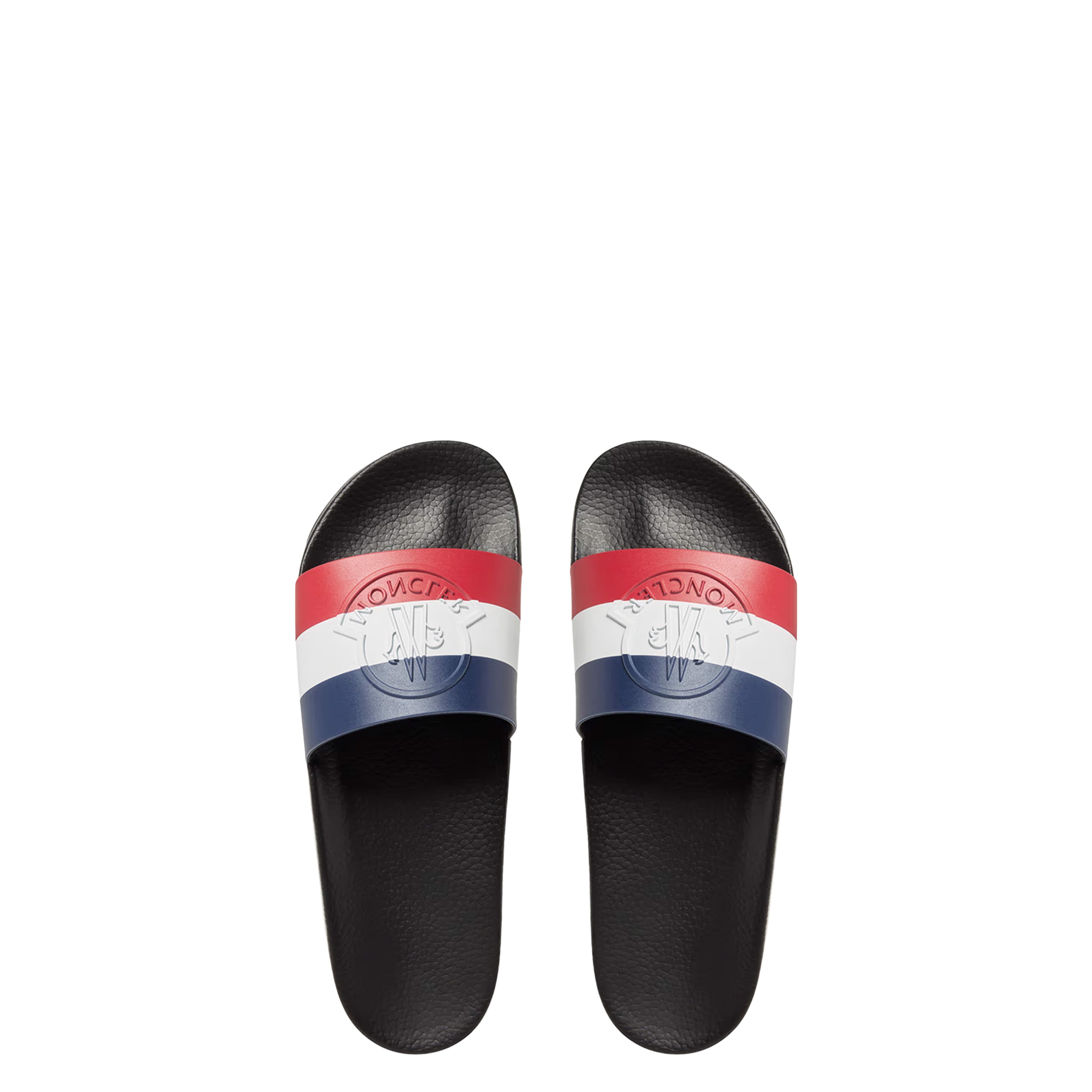 Moncler Men’s Logo Slide Slippers – Tricolor Rubber Pool Slides