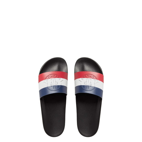 Moncler Men’s Logo Slide Slippers – Tricolor Rubber Pool Slides