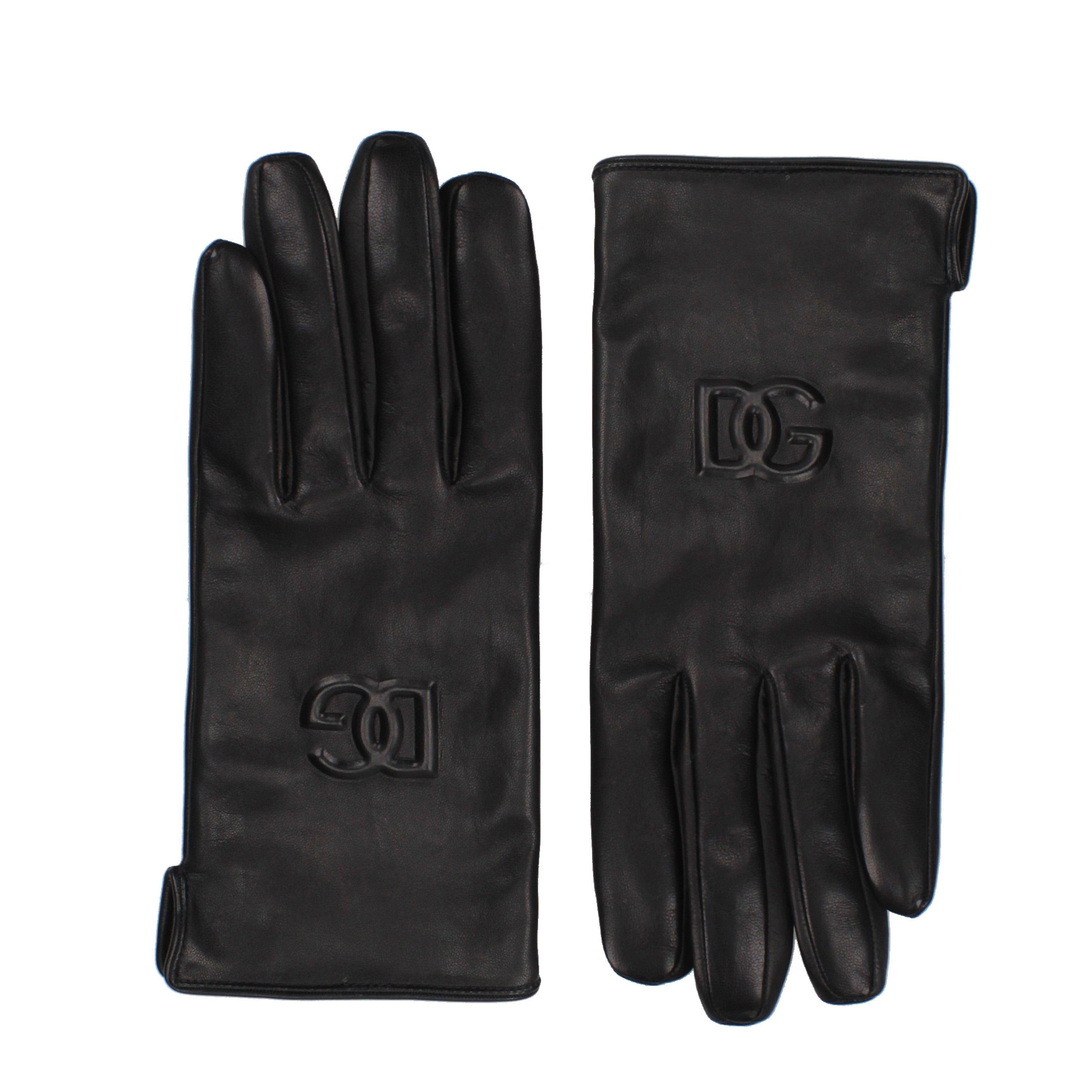 Dolce & Gabbana Men’s Black Lamb Leather Gloves with Embossed Logo Secondary image