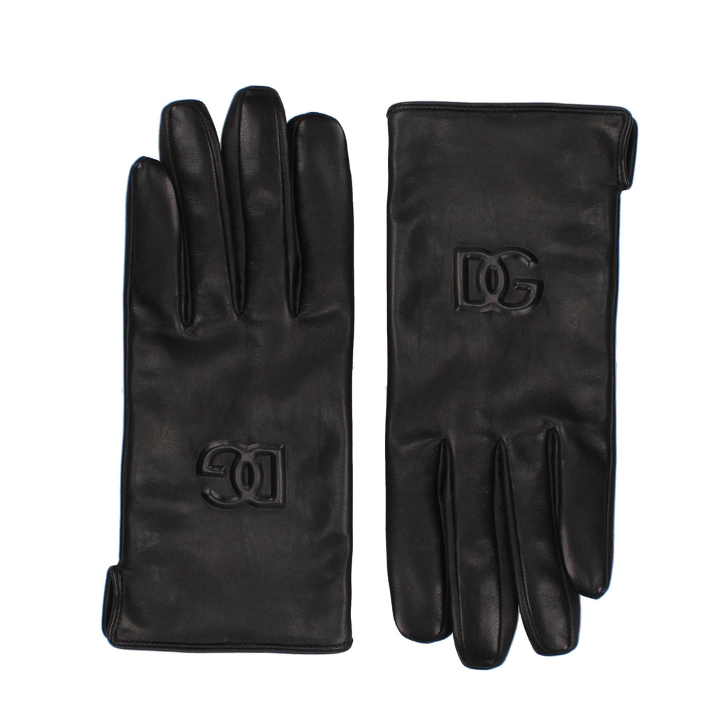 Dolce & Gabbana Men’s Black Lamb Leather Gloves with Embossed Logo