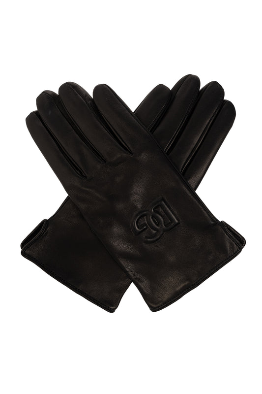 Dolce & Gabbana Men’s Black Lamb Leather Gloves with Embossed Logo