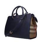 Burberry Banwell Top Handle Bag – Blue & Beige Leather