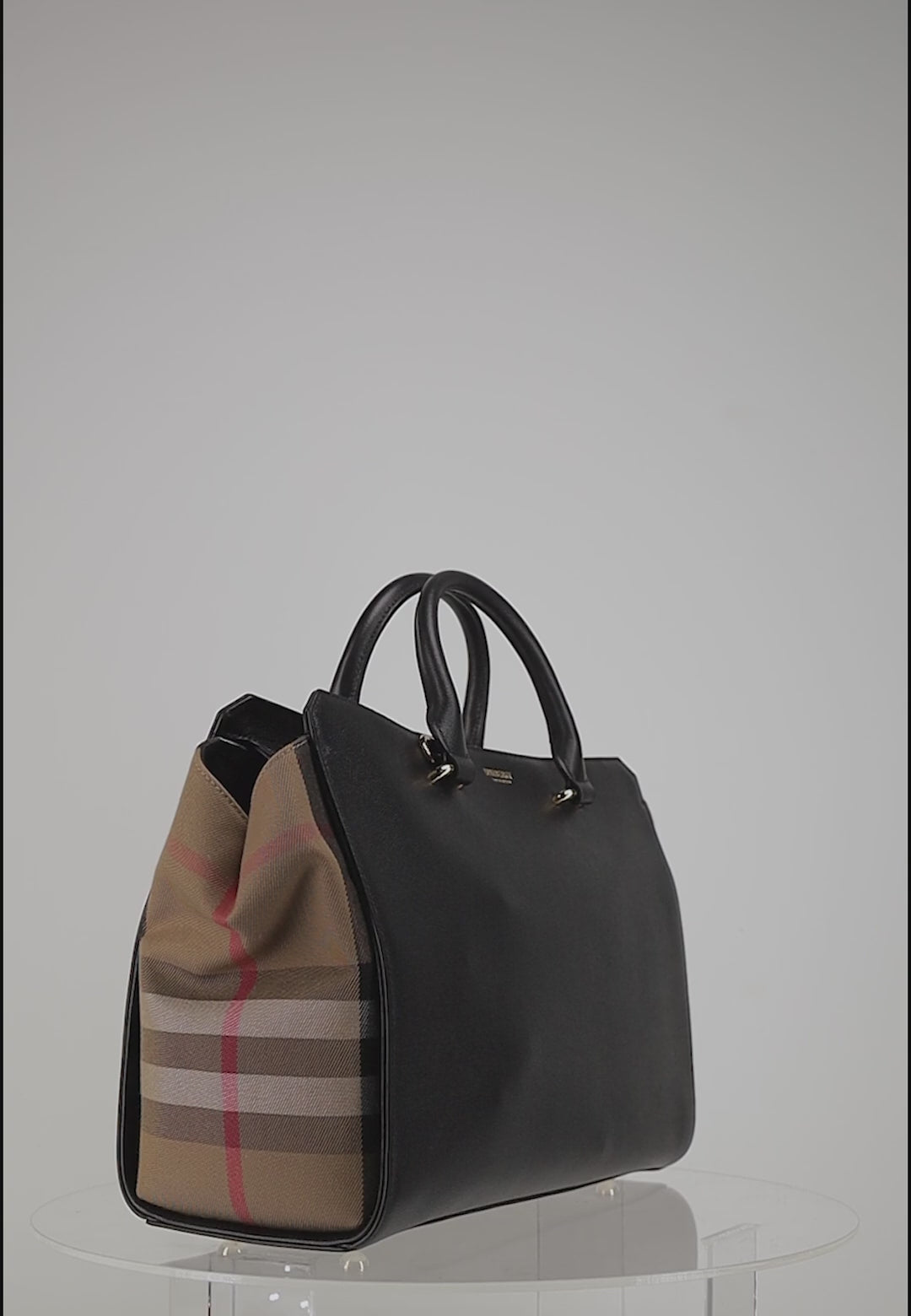 Burberry Banwell Top Handle Bag – Black & Beige Leather